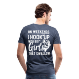 On Weekends I Hook Up With Big Girls Men's Premium T-Shirt (KS1014) - heather blue