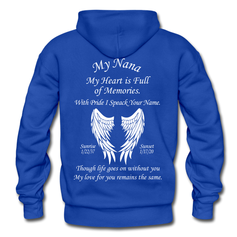 Custom Nana Angel Sunrise: 1/22/37 -- Sunset: 1/17/20 Gildan Heavy Blend Adult Hoodie - royal blue
