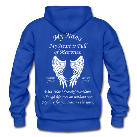 My Nana Custom Sunrise: 1/22/37 -- Sunset: 1/17/20  2 Gildan Heavy Blend Adult Hoodie - royal blue