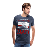 My Favorite Firefighter Calls Me Dad Men's Premium T-Shirt (CK3703) - heather blue