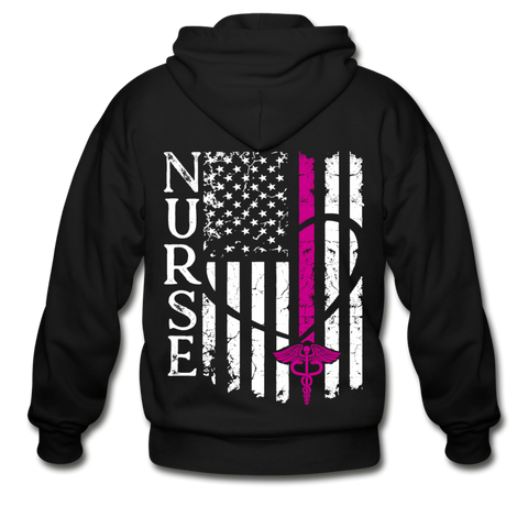 Kary RN Pink on Front Gildan Heavy Blend Adult Zip Hoodie - black