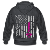 Nurse Flag Stethoscope Heart Beat Gildan Heavy Blend Adult Zip Hoodie - deep heather