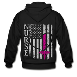 Nurse Flag Stethoscope Heart Beat Gildan Heavy Blend Adult Zip Hoodie - black