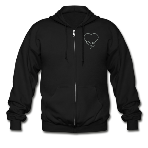 Nurse Flag Stethoscope Heart Gildan Heavy Blend Adult Zip Hoodie - black