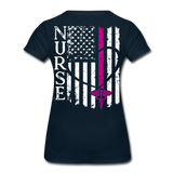 Nurse Flag Back RN and American Flag on Sleeve Women’s Premium T-Shirt - deep navy