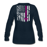 Kelly RN Nurse Flag - RN Sleeve, American Flag Sleeve Women's Premium Long Sleeve T-Shirt - deep navy