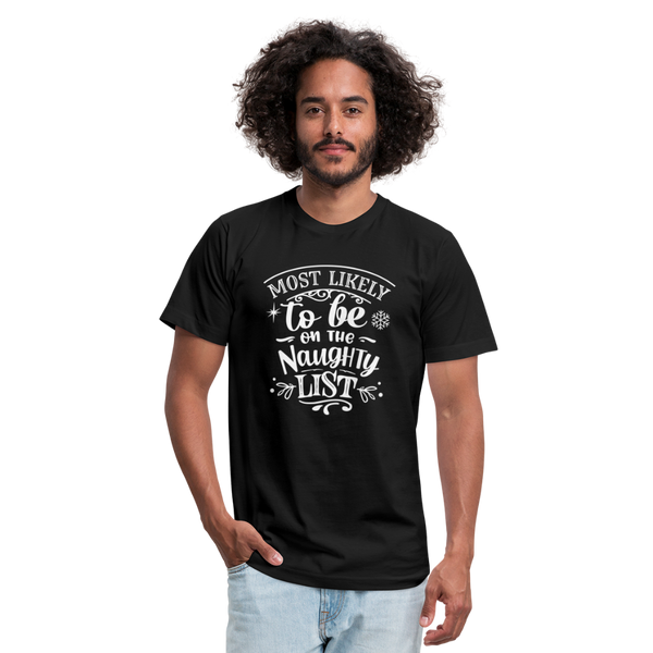 Most Likely to be on the Naughty List Unisex Jersey T-Shirt by Bella + Canvas (CK-0001) - black