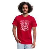 Most Likely to be on the Naughty List Unisex Jersey T-Shirt by Bella + Canvas (CK-0001) - red