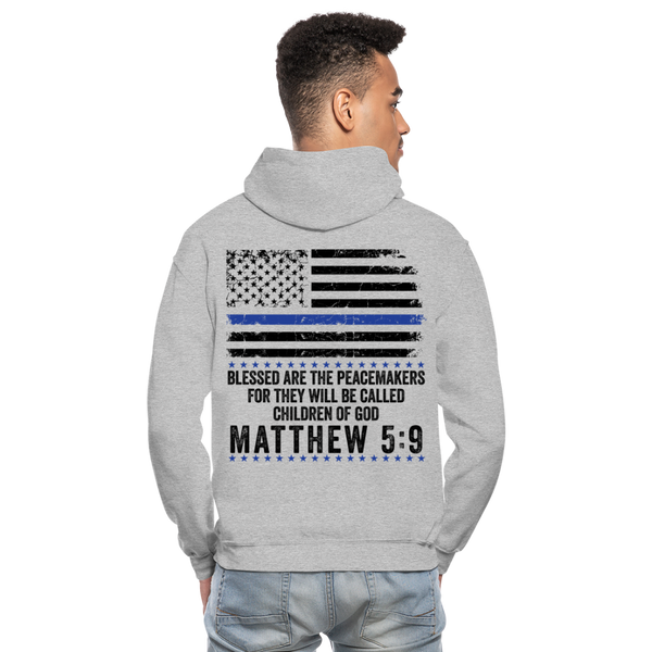 Matthew 5:9 Peacemakers Gildan Heavy Blend Adult Hoodie (Back) - heather gray