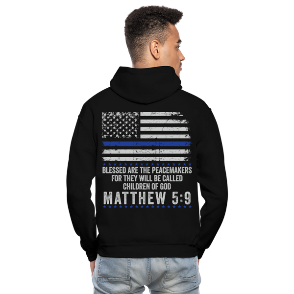 Matthew 5:9 Peacemakers Gildan Heavy Blend Adult Hoodie (Back) - black