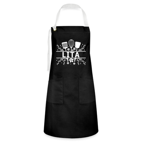 Lita Artisan Apron - Black - black/white