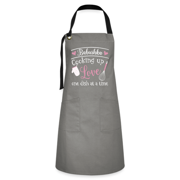 Babushka Cooking up Love Artisan Apron - gray/black