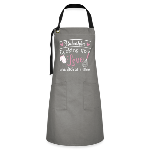 Babushka Cooking up Love Artisan Apron - gray/black